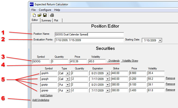 The Expected Return Calculator: Position Editor